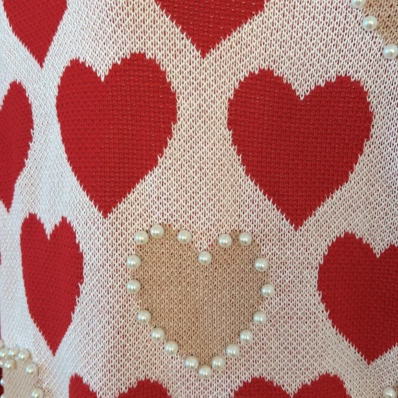 Red + Cream Pearl Heart Knit Sweater - Picture 8 of 16